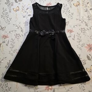 Calvin Klein Black Fit & Flare Dress Size 12 Mesh Bow Concert Dress